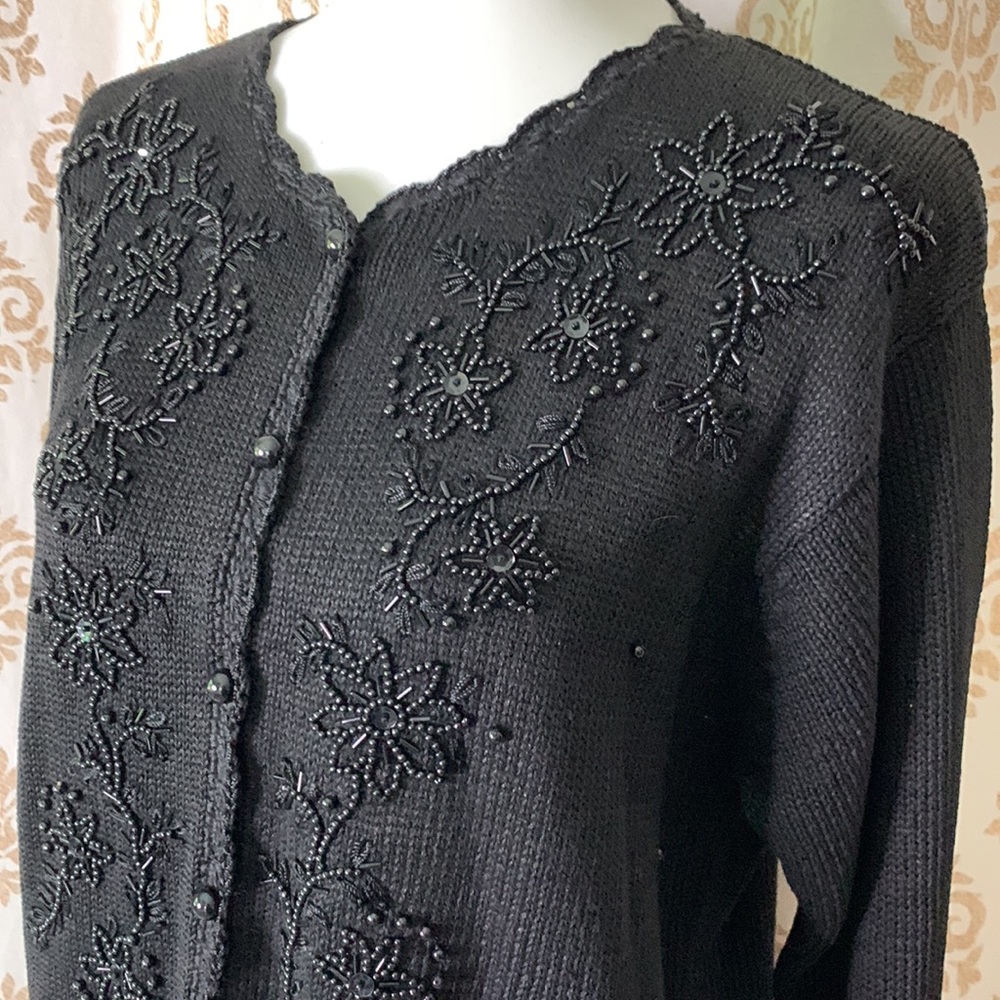 Carolyn Taylor beautiful beaded black cardigan sweater S/M
